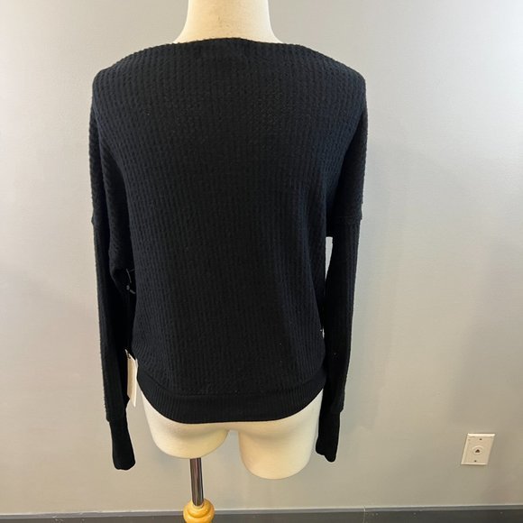 NWT TREASURE & BOND Off the Shoulder Thermal Knit Top in Black (XXS) - Picture 6 of 10